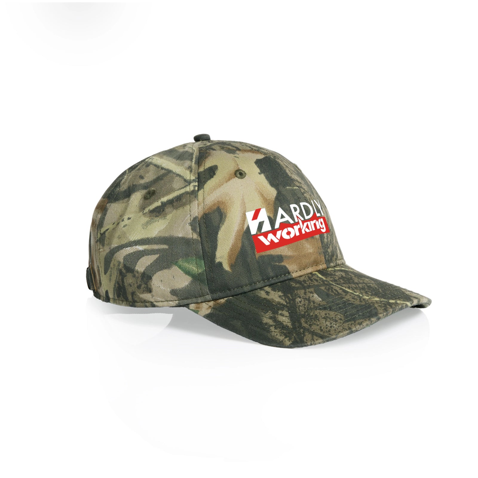 Camouflage classic cap with Hardly Working Hat graphic by Lonely Kids Club