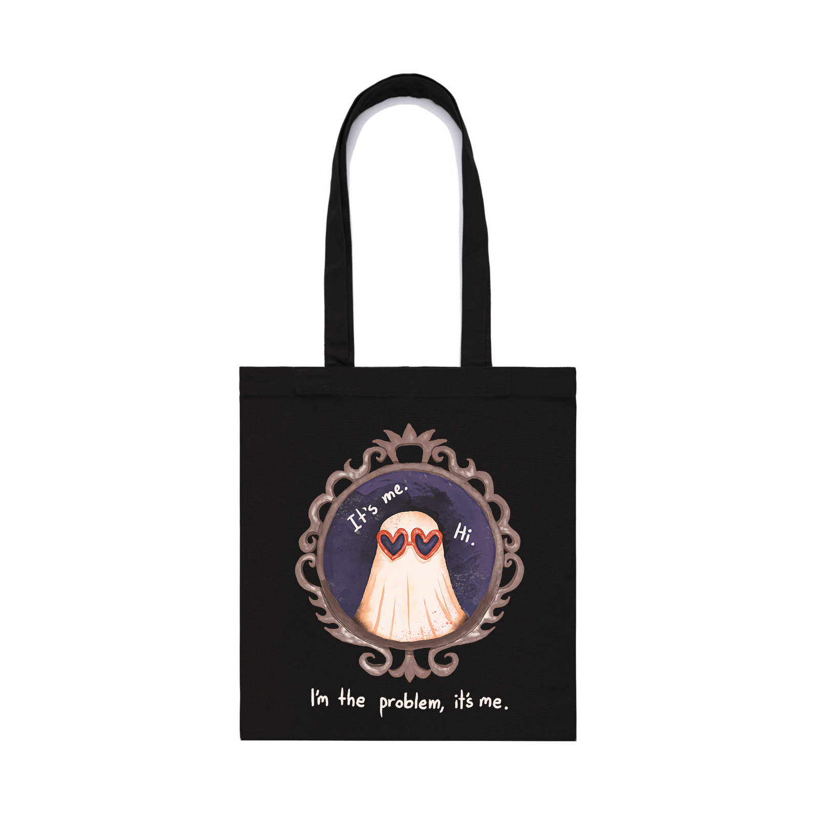 Black parcel tote with Anti-Hero Ghost Tote graphic by Lonely Kids Club