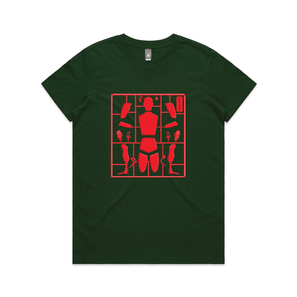 Forest Green fitted womens t-shirt with Some Assembly Required graphic by Lonely Kids Club