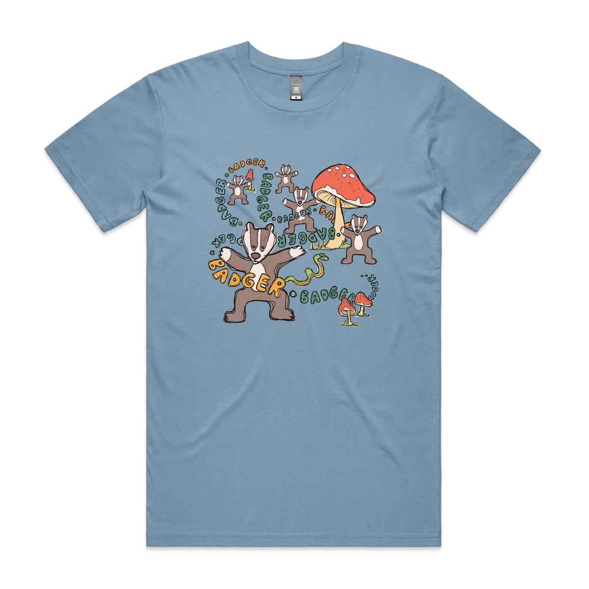 Carolina Blue unisex t-shirt with Badger Badger Badger graphic by Lonely Kids Club
