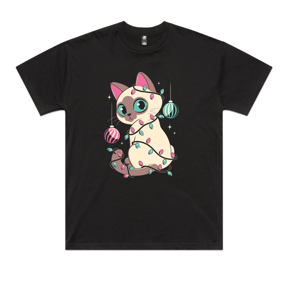 Black oversized t-shirt with Bauble Cat graphic by Lonely Kids Club
