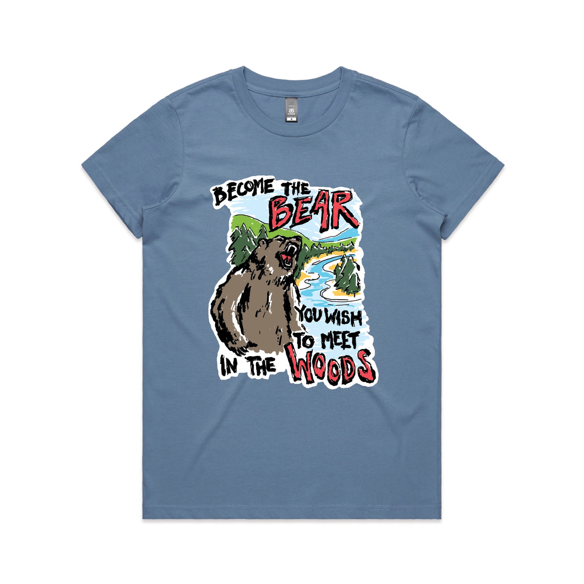 Carolina Blue fitted womens t-shirt with Become The Bear graphic by Lonely Kids Club