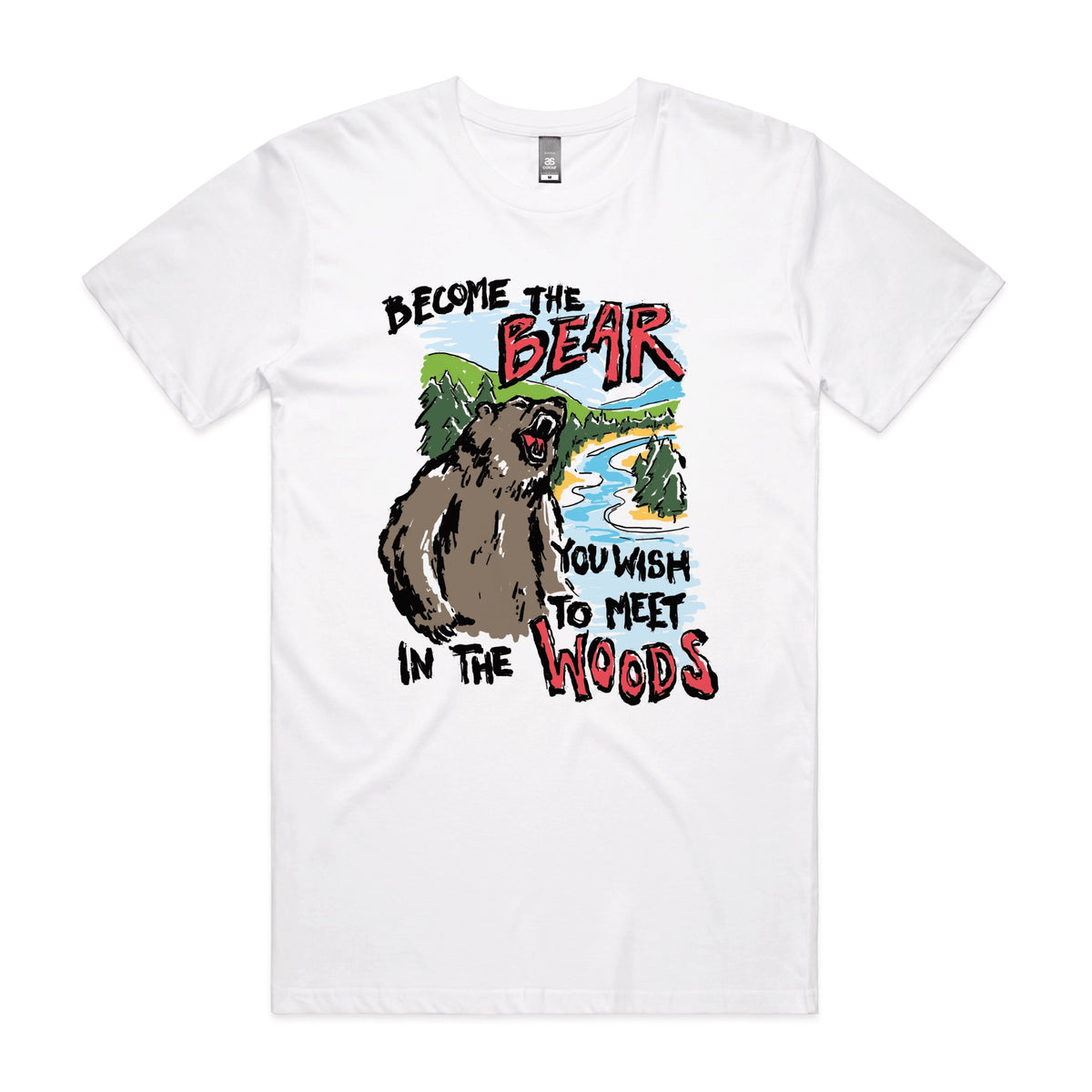 White unisex t-shirt with Become The Bear graphic by Lonely Kids Club