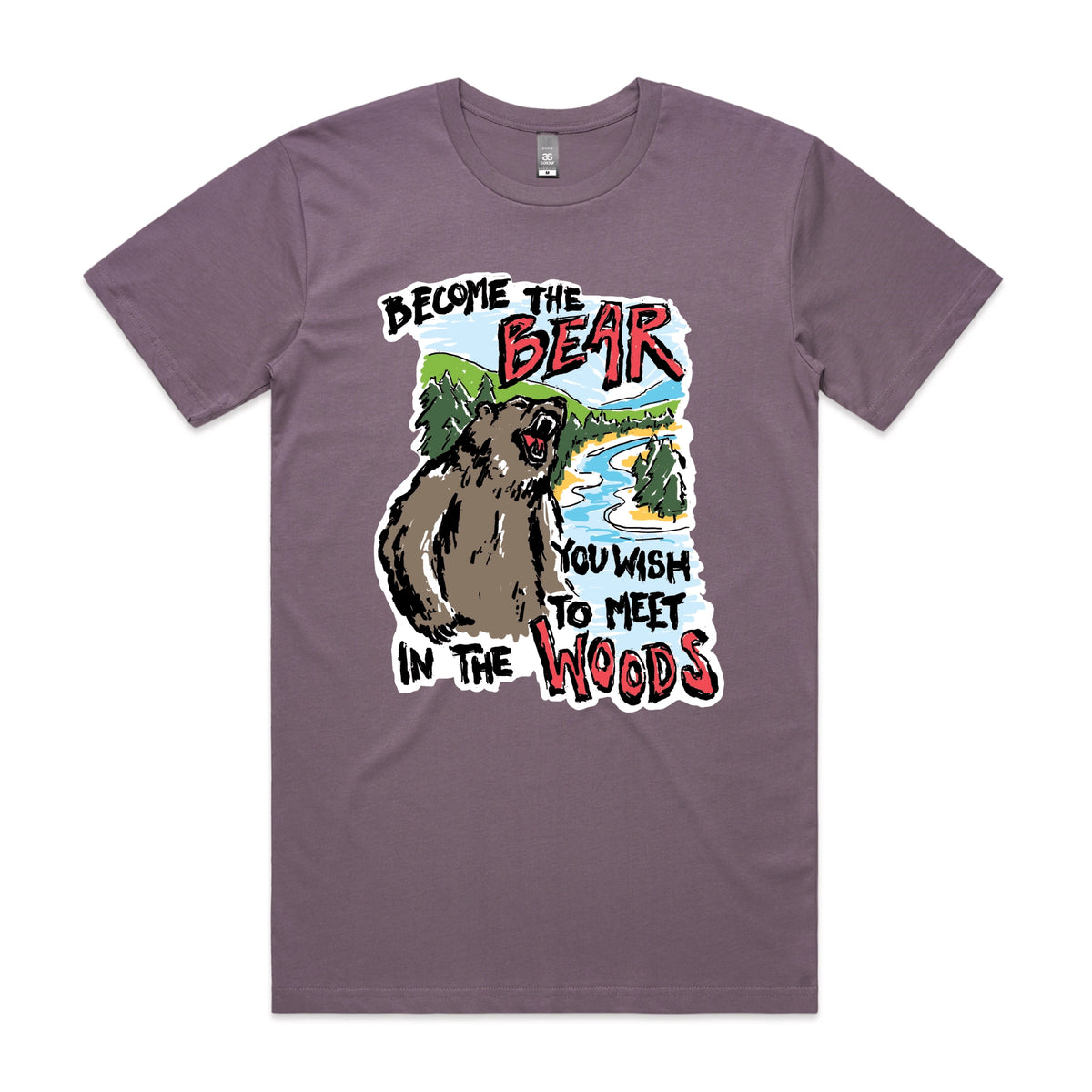 Mauve unisex t-shirt with Become The Bear graphic by Lonely Kids Club