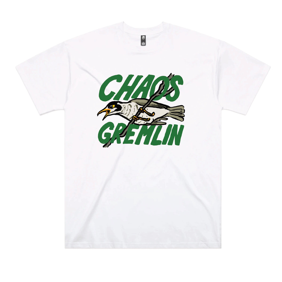 White oversized t-shirt with Chaos Gremlin graphic by Lonely Kids Club