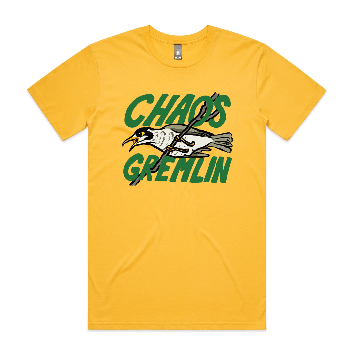 Yellow unisex t-shirt with Chaos Gremlin graphic by Lonely Kids Club