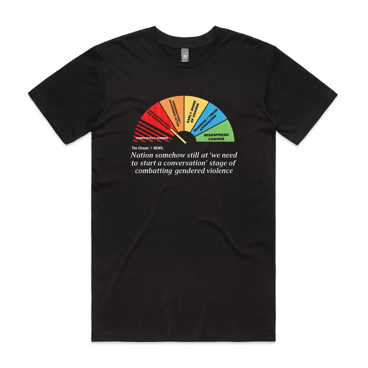 Black unisex t-shirt with Start A Conversation graphic by Lonely Kids Club