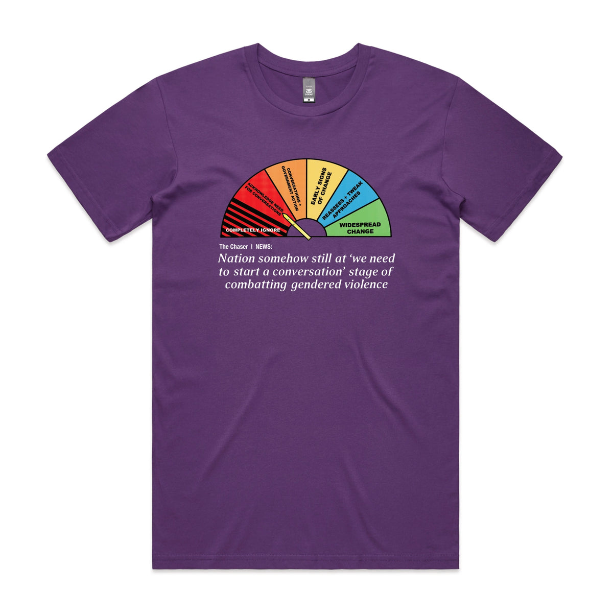 Purple unisex t-shirt with Start A Conversation graphic by Lonely Kids Club