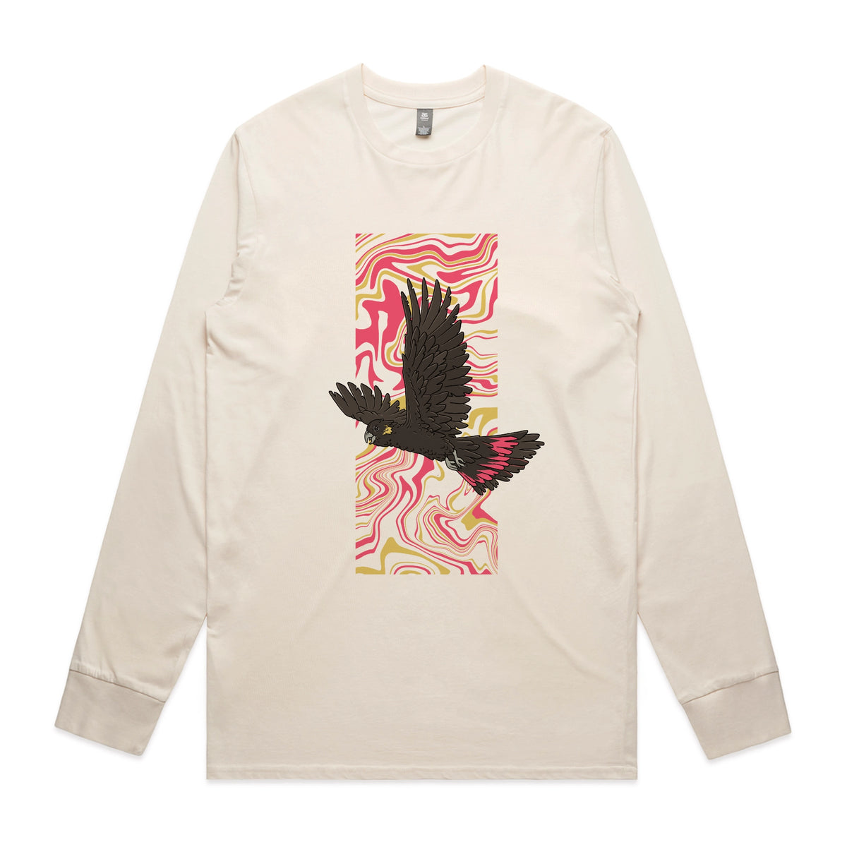 Ecru long sleeve t-shirt with Black Cockatoo Swirl graphic by Lonely Kids Club
