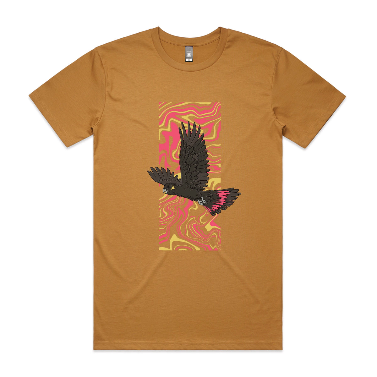 Camel unisex t-shirt with Black Cockatoo Swirl graphic by Lonely Kids Club