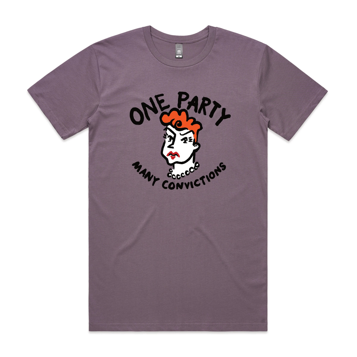 Mauve unisex t-shirt with Many Convictions graphic by Lonely Kids Club