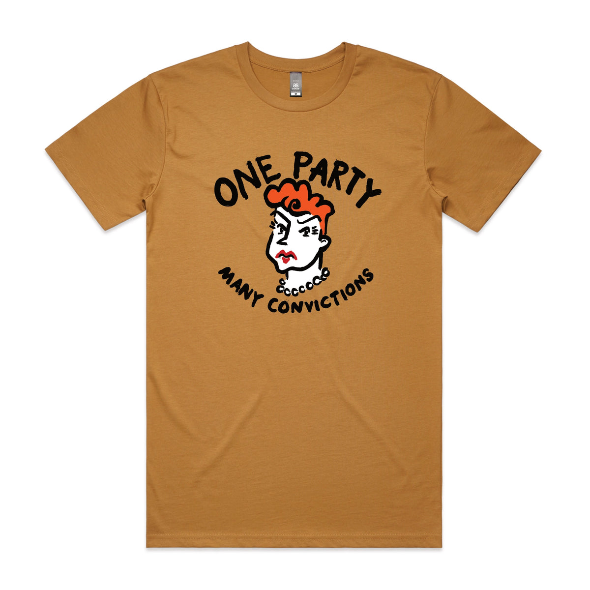 Camel unisex t-shirt with Many Convictions graphic by Lonely Kids Club