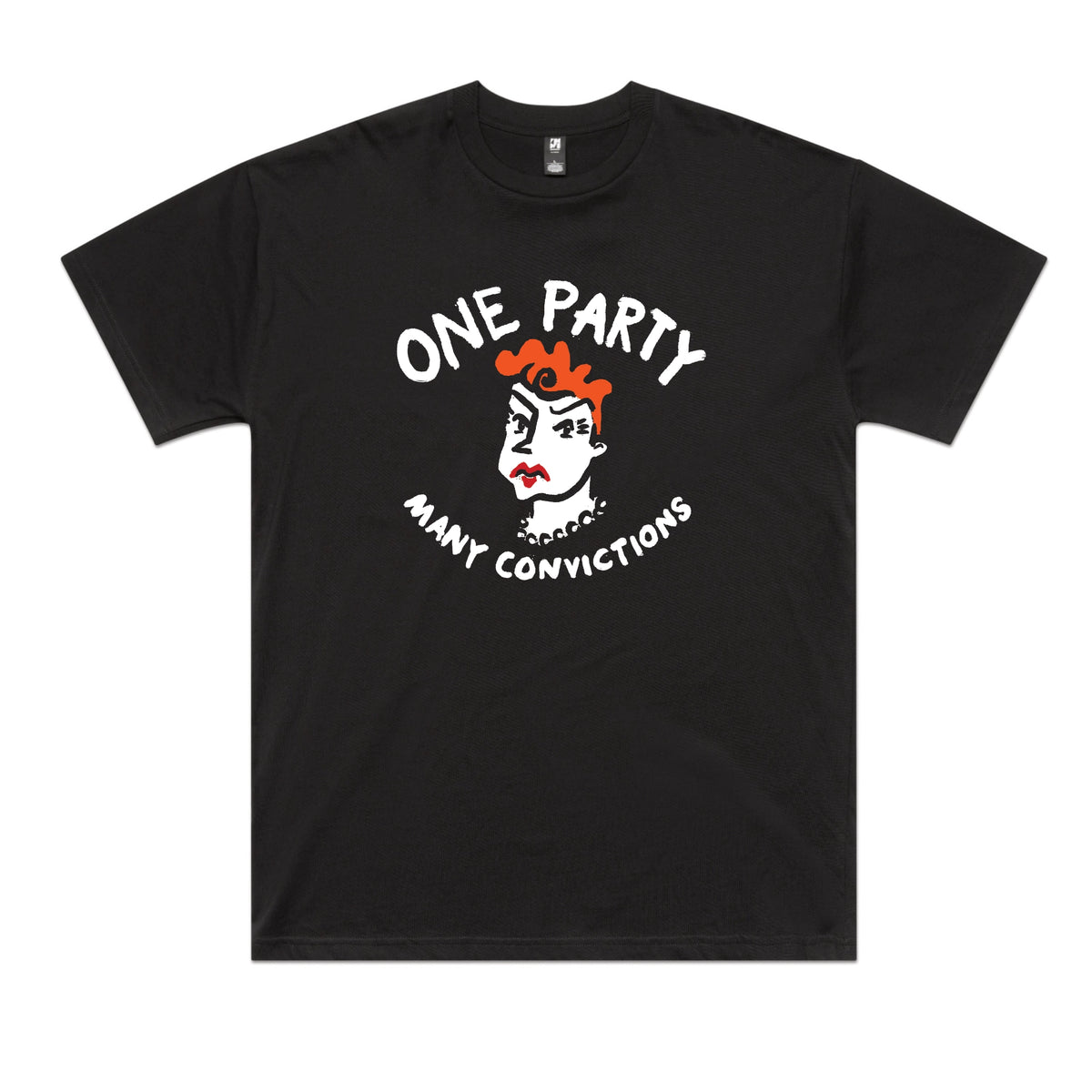 Black oversized t-shirt with Many Convictions graphic by Lonely Kids Club