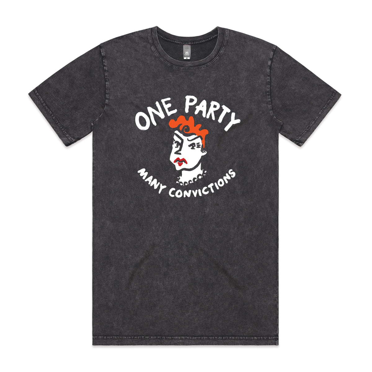 Acid Wash unisex t-shirt with Many Convictions graphic by Lonely Kids Club