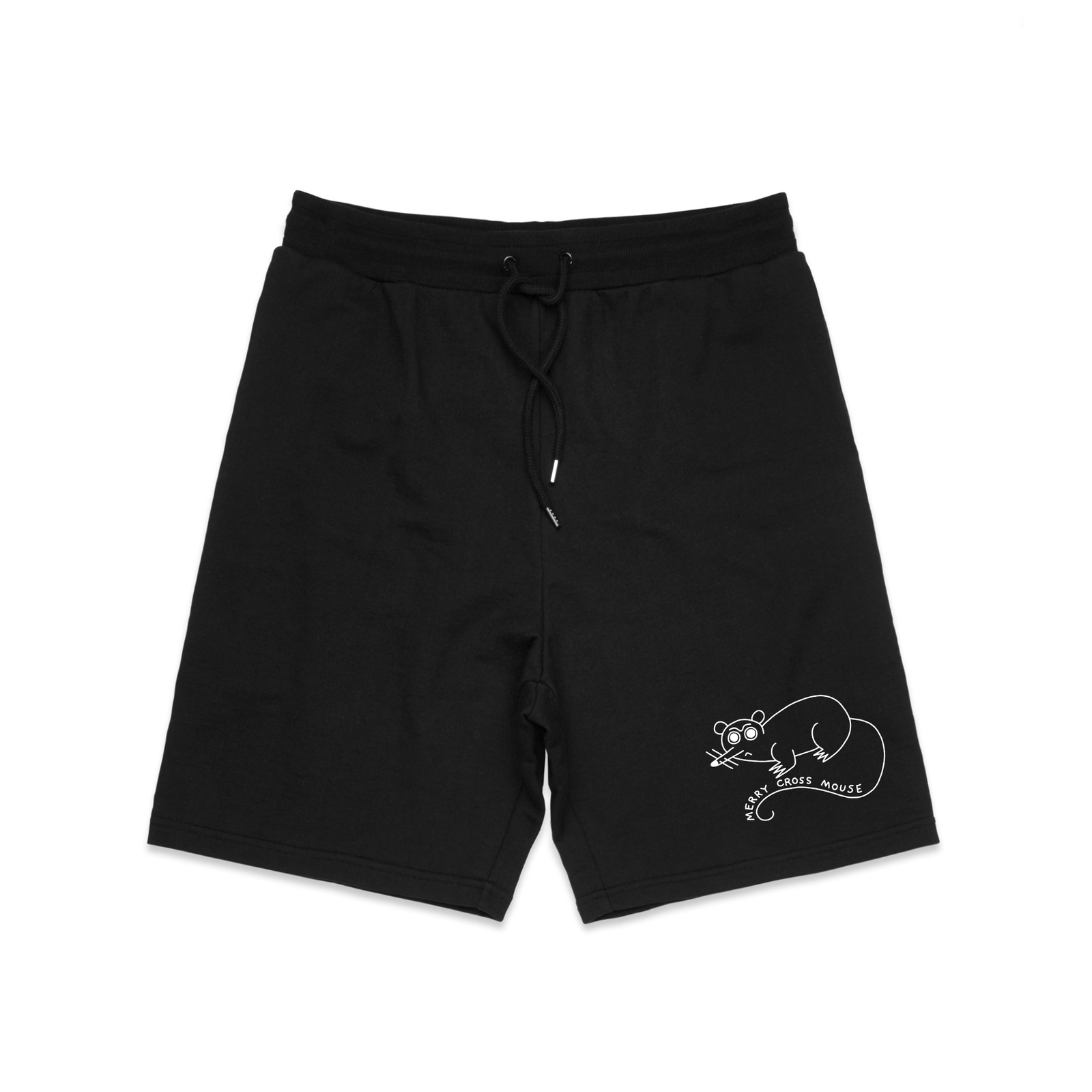 Black regular heavy shorts with Cross Mouse Shorts graphic by Lonely Kids Club
