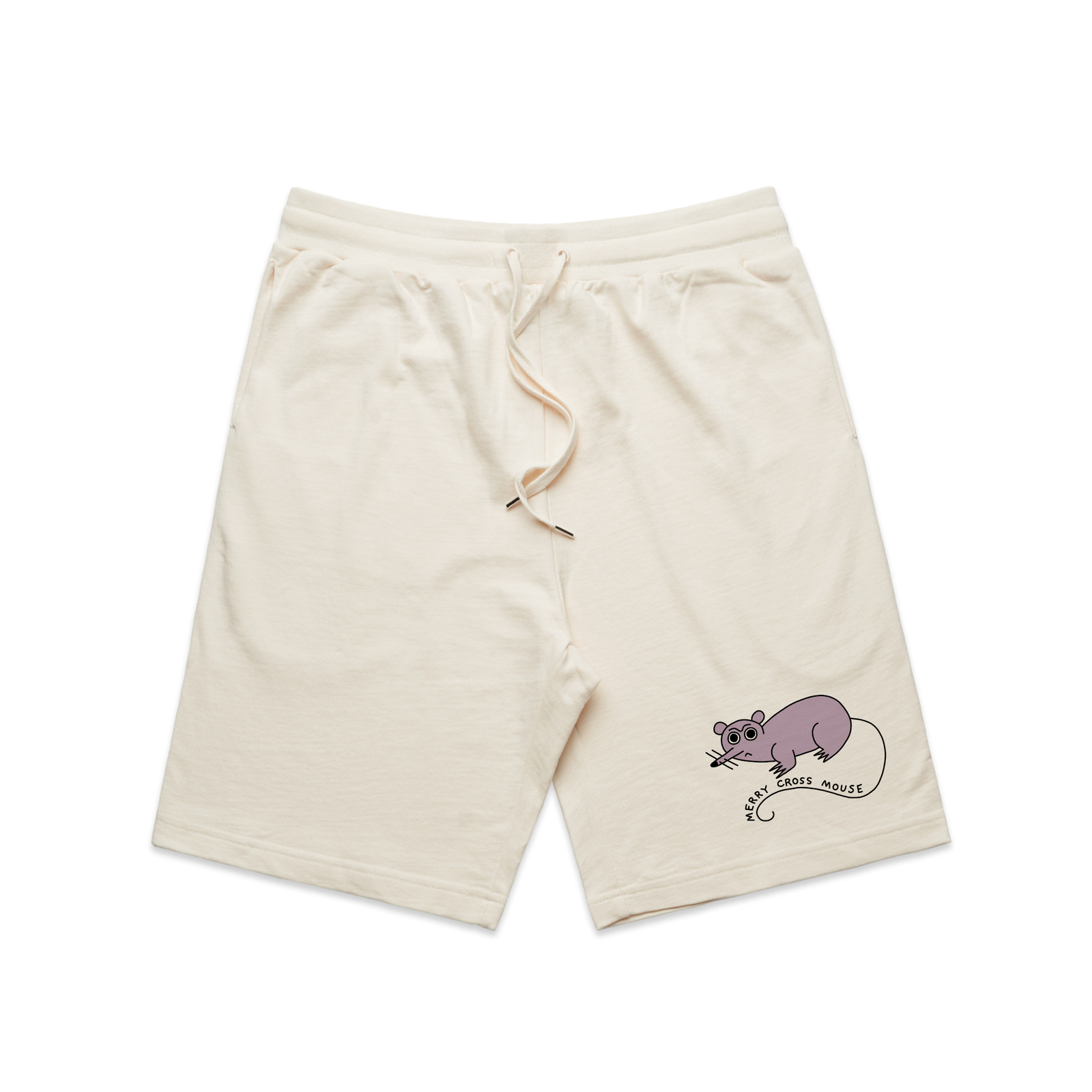 Ecru regular heavy shorts with Cross Mouse Shorts graphic by Lonely Kids Club