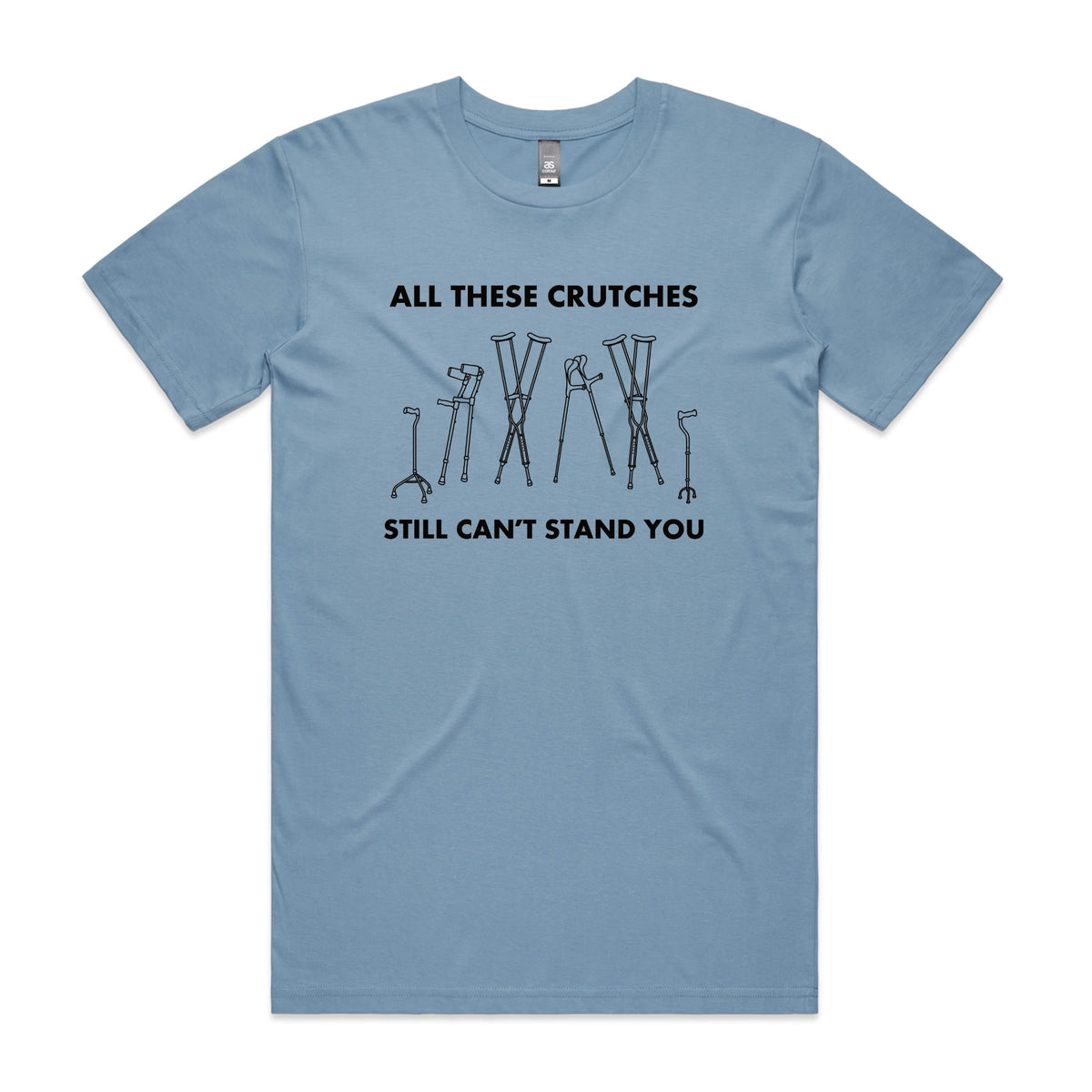 Carolina Blue unisex t-shirt with All These Crutches graphic by Lonely Kids Club