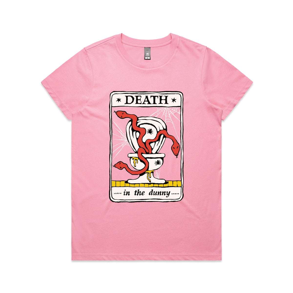 Bubblegum fitted womens t-shirt with Death Tarot graphic by Lonely Kids Club