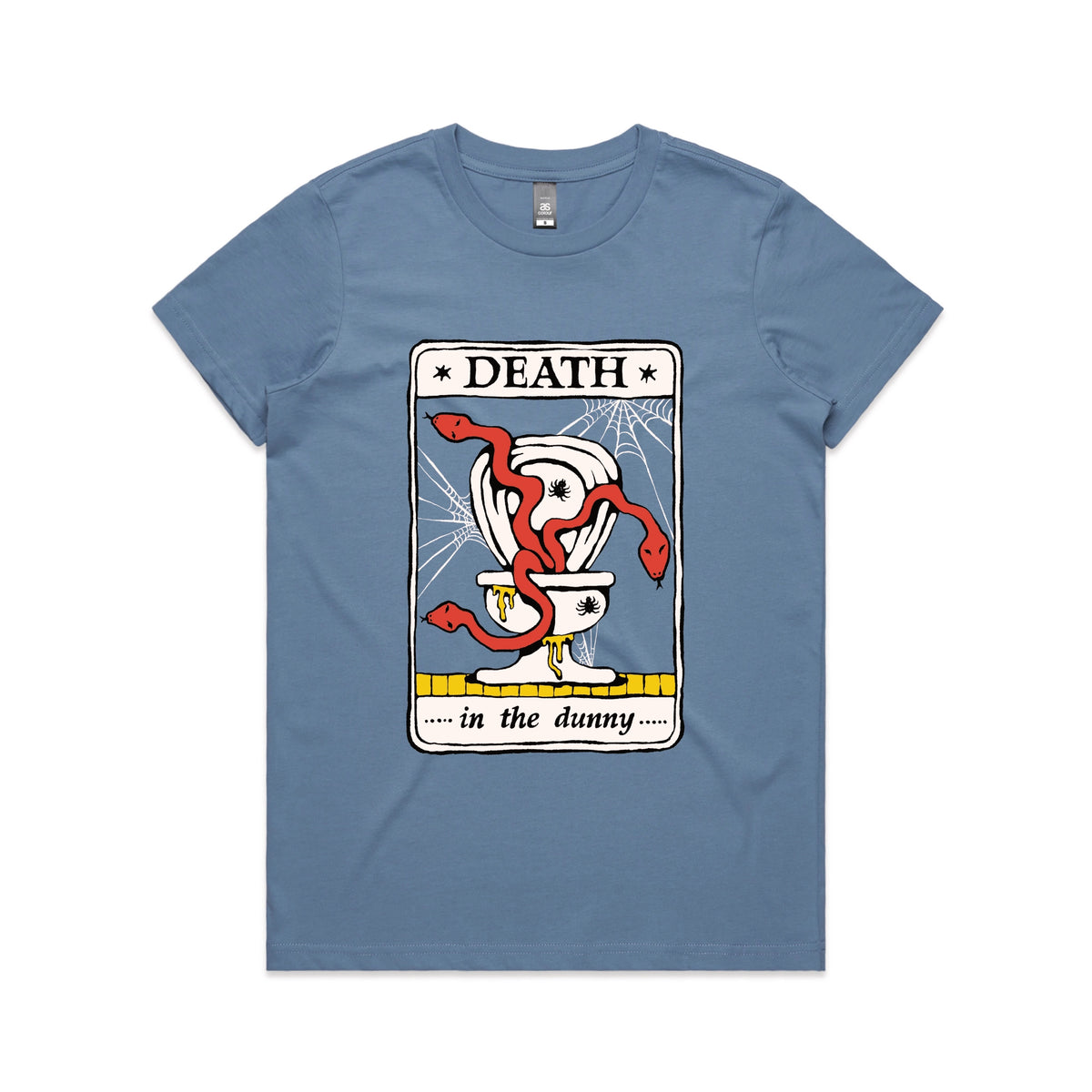 Carolina Blue fitted womens t-shirt with Death Tarot graphic by Lonely Kids Club