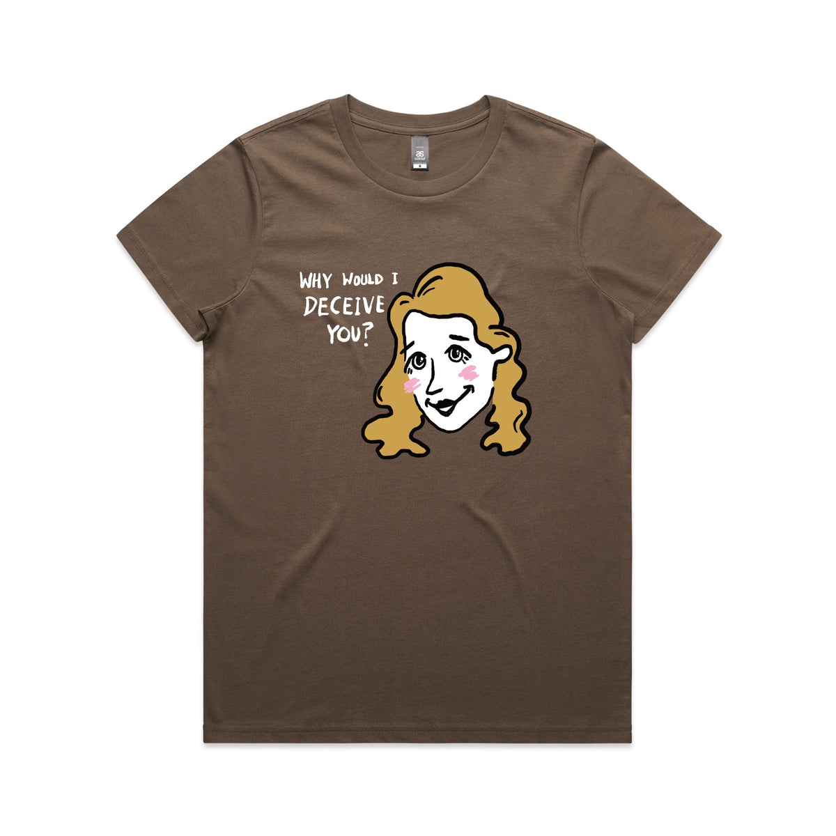Walnut fitted womens t-shirt with Deceive You graphic by Lonely Kids Club