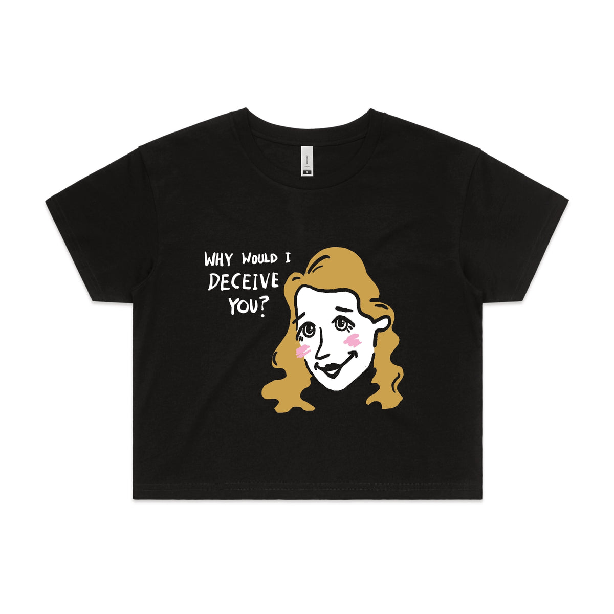 Black crop top with Deceive You graphic by Lonely Kids Club