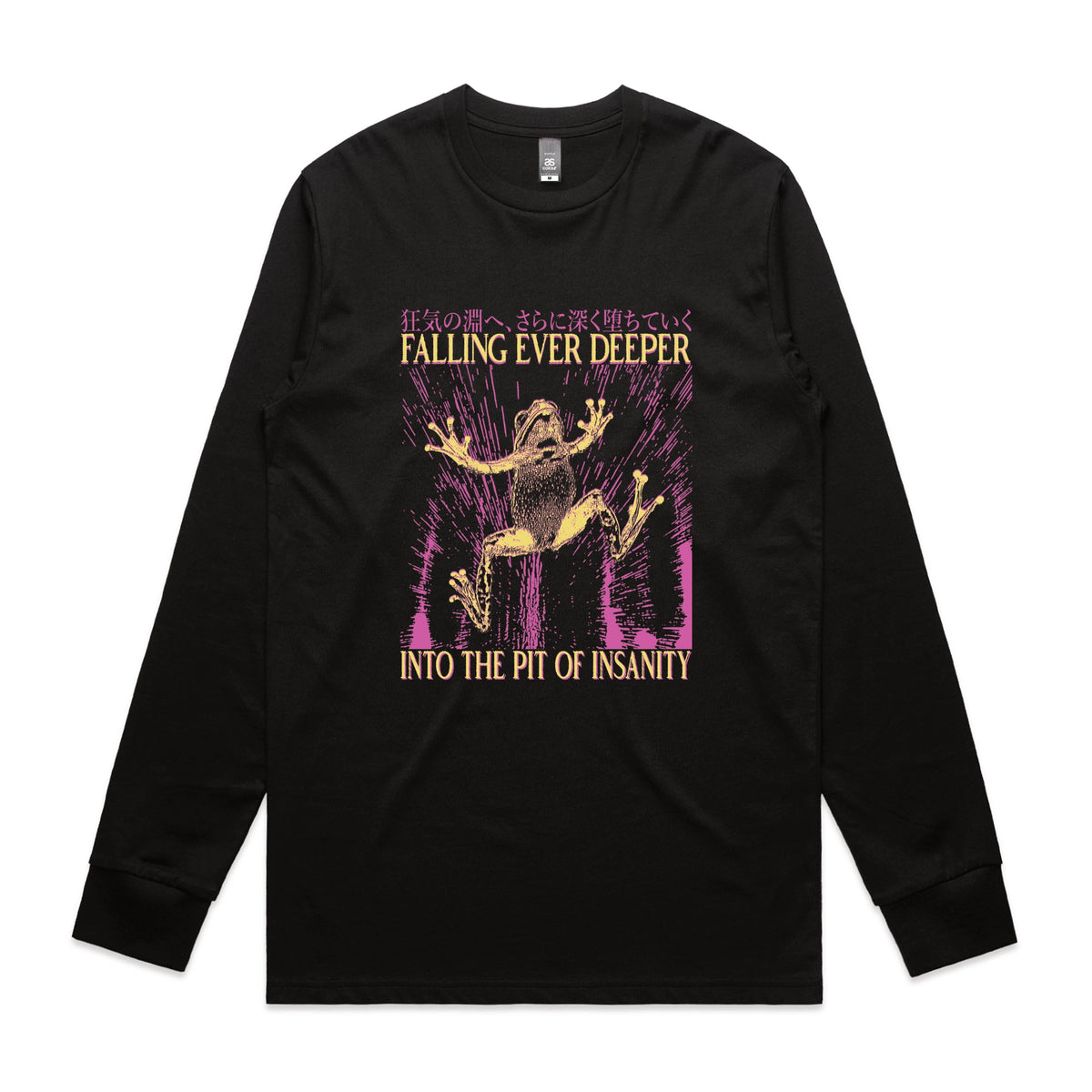 Black long sleeve t-shirt with Falling Ever Deeper graphic by Lonely Kids Club