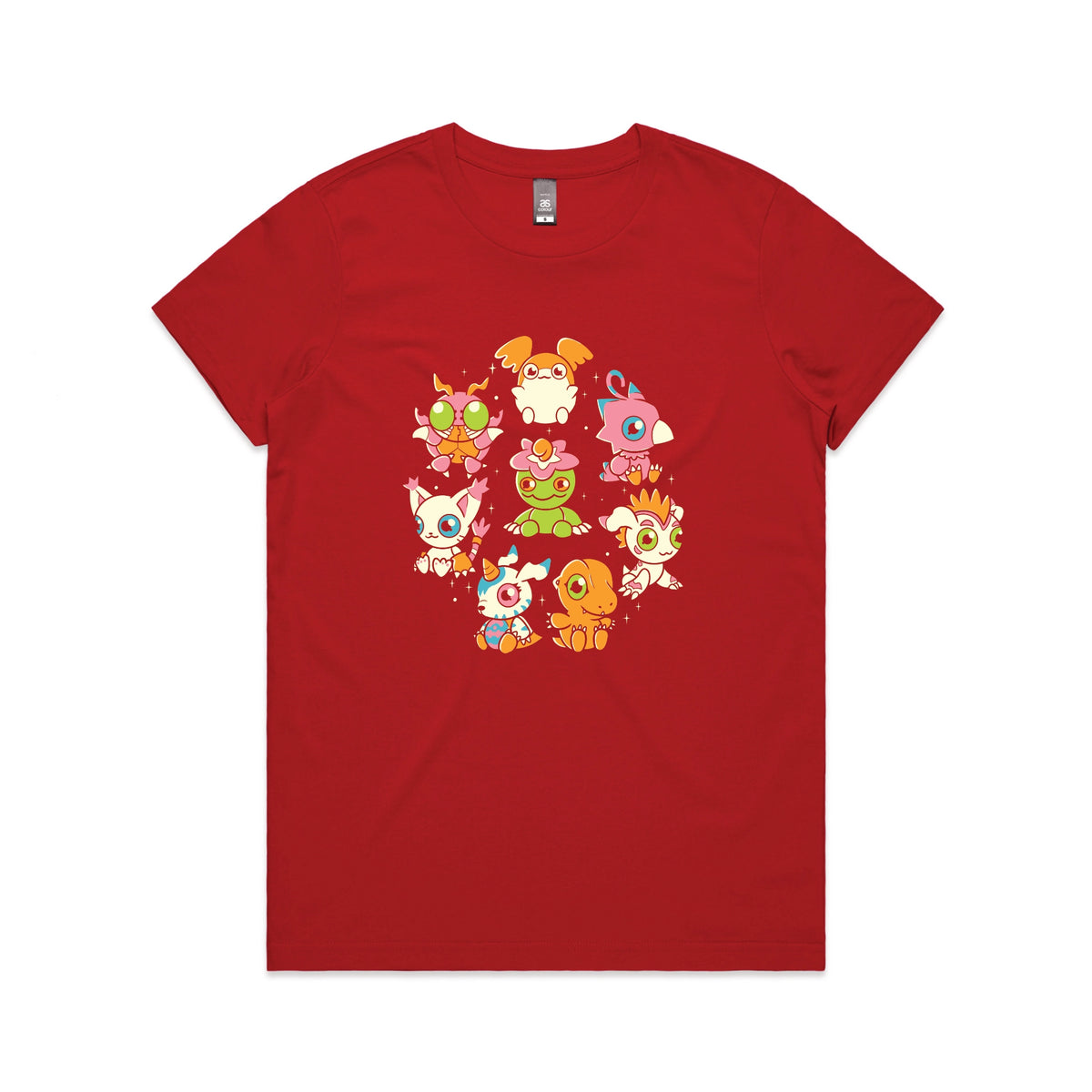 Red fitted womens t-shirt with Digicute graphic by Lonely Kids Club