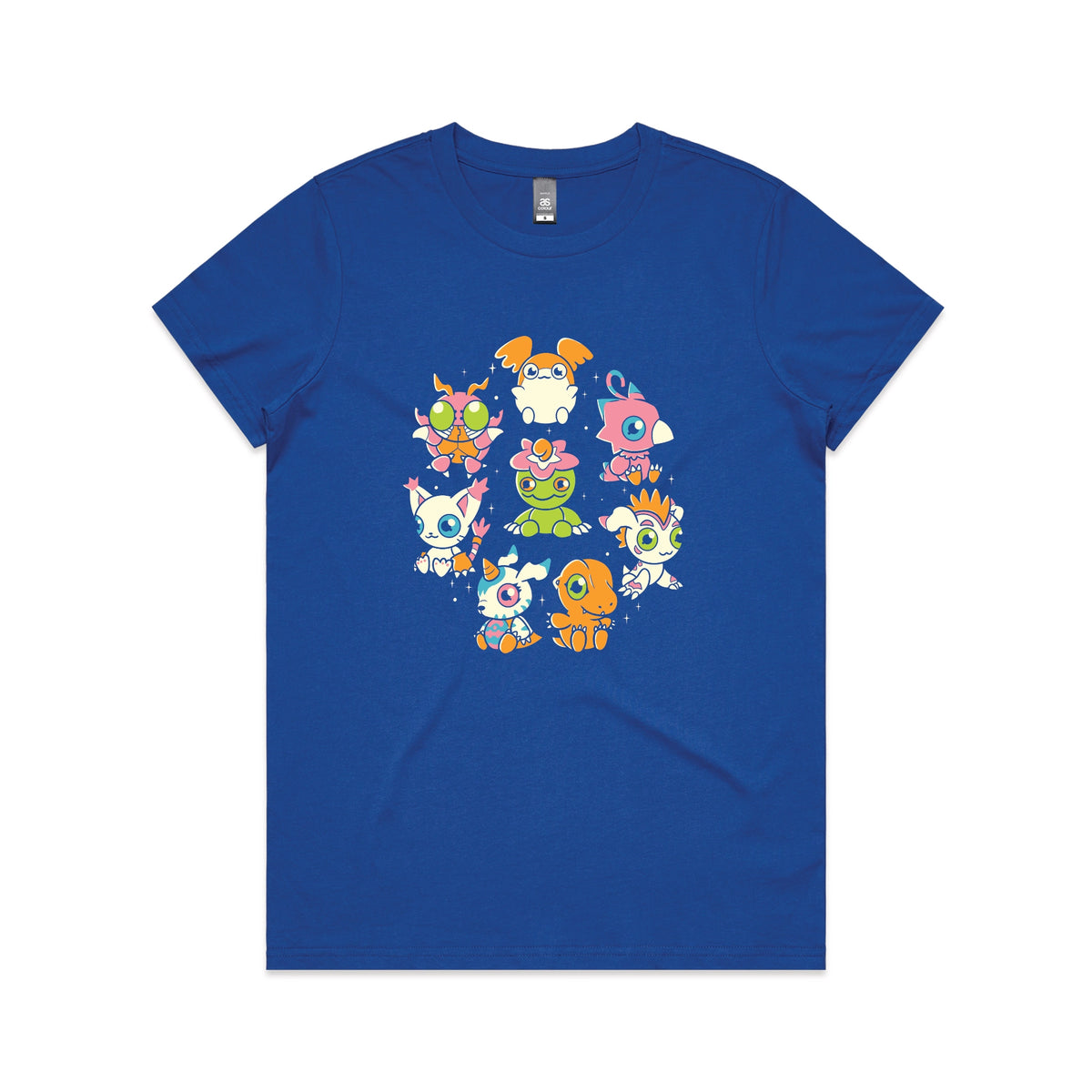Royal Blue fitted womens t-shirt with Digicute graphic by Lonely Kids Club