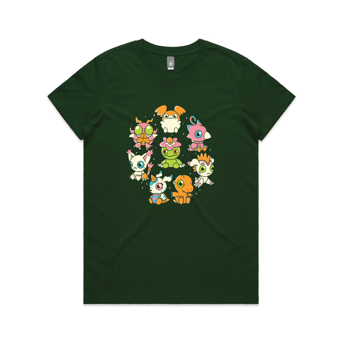 Forest Green fitted womens t-shirt with Digicute graphic by Lonely Kids Club