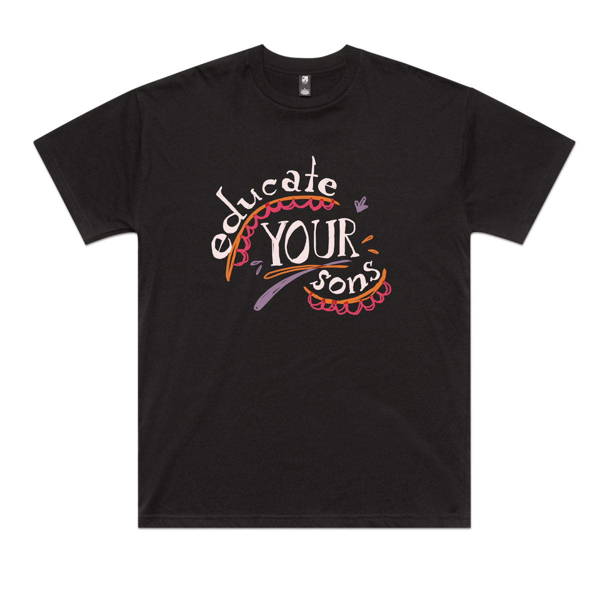 Black oversized t-shirt with Educate Your Sons graphic by Lonely Kids Club
