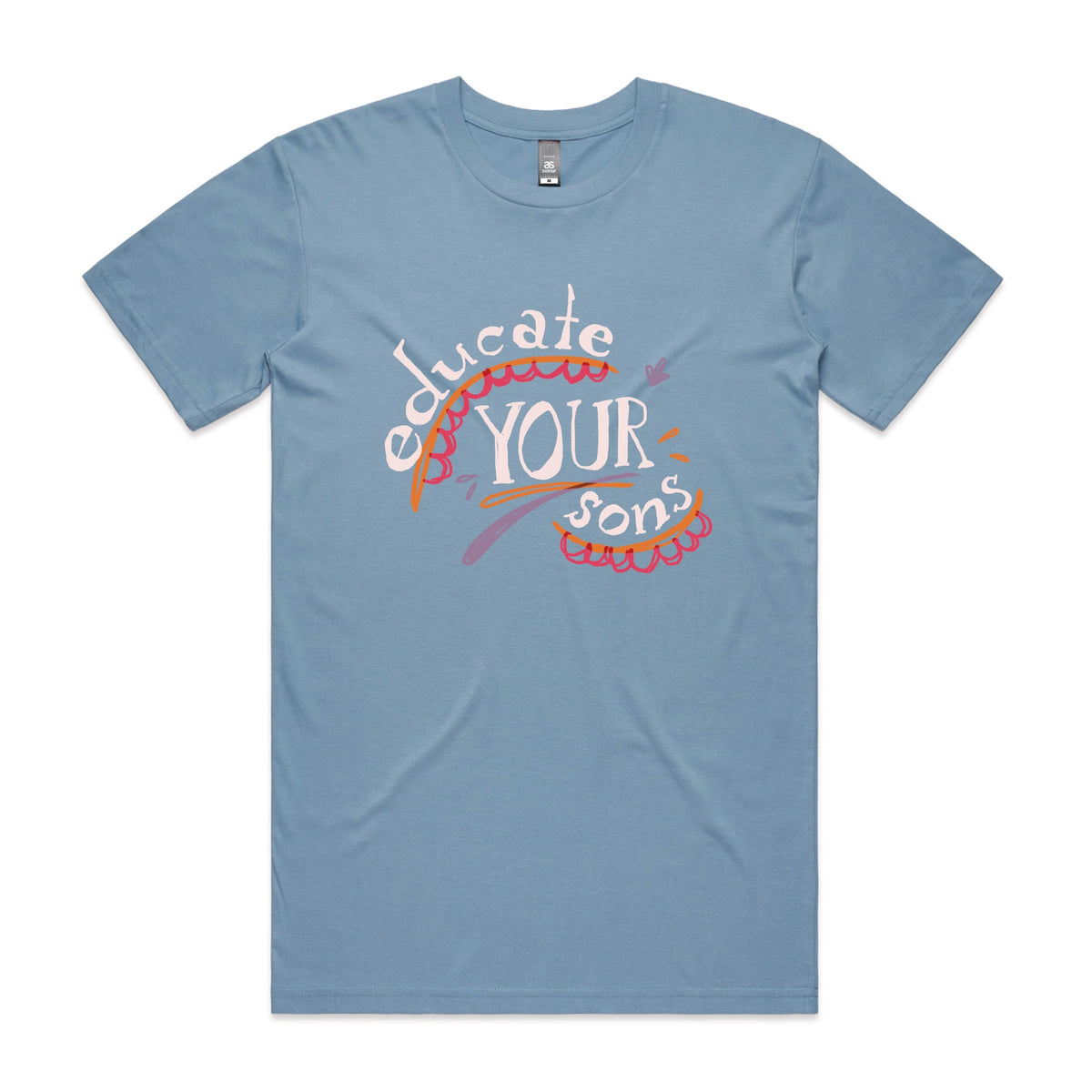 Carolina Blue unisex t-shirt with Educate Your Sons graphic by Lonely Kids Club