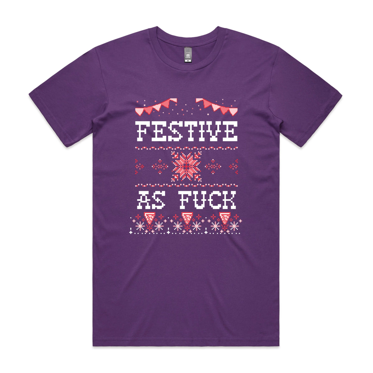 Purple unisex t-shirt with Festive As Fuck graphic by Lonely Kids Club