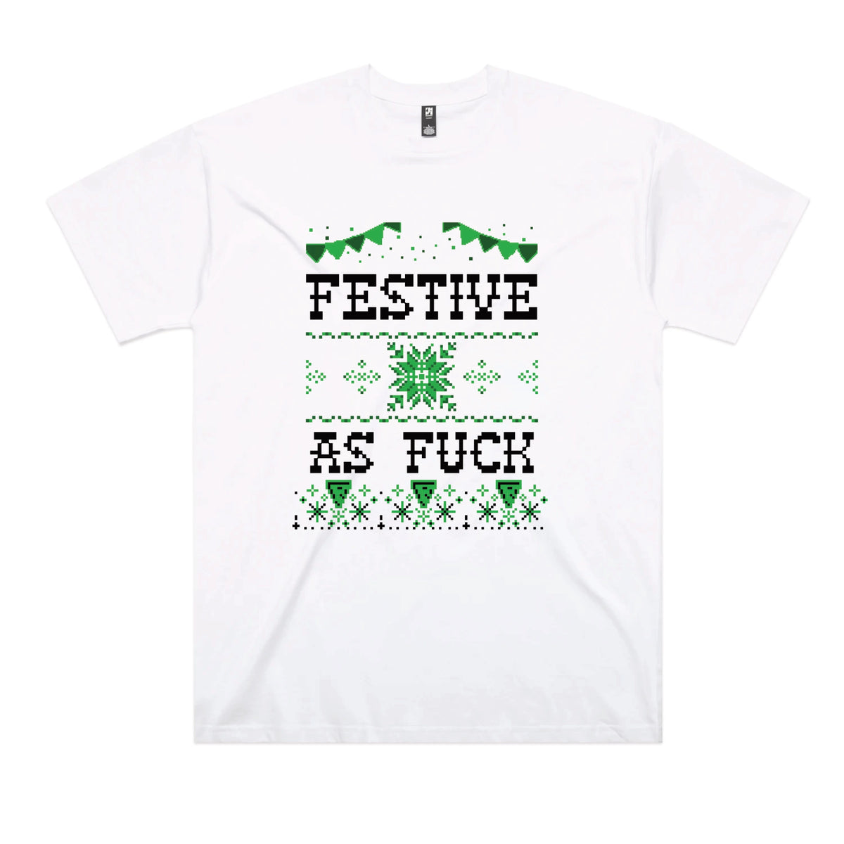 White oversized t-shirt with Festive As Fuck graphic by Lonely Kids Club