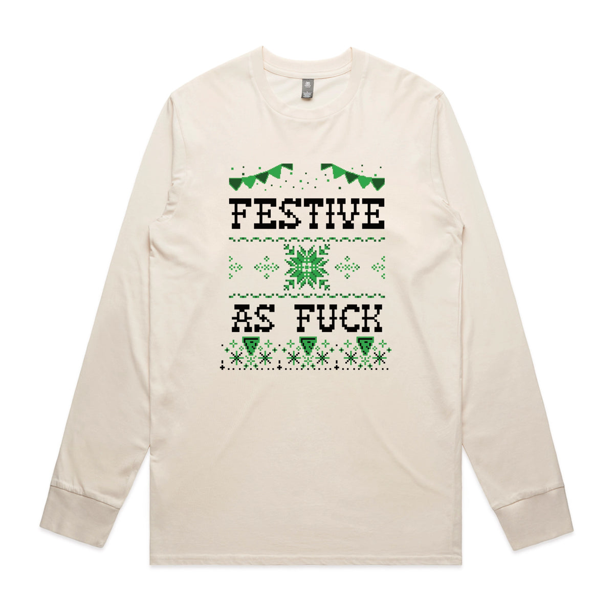 Ecru long sleeve t-shirt with Festive As Fuck graphic by Lonely Kids Club