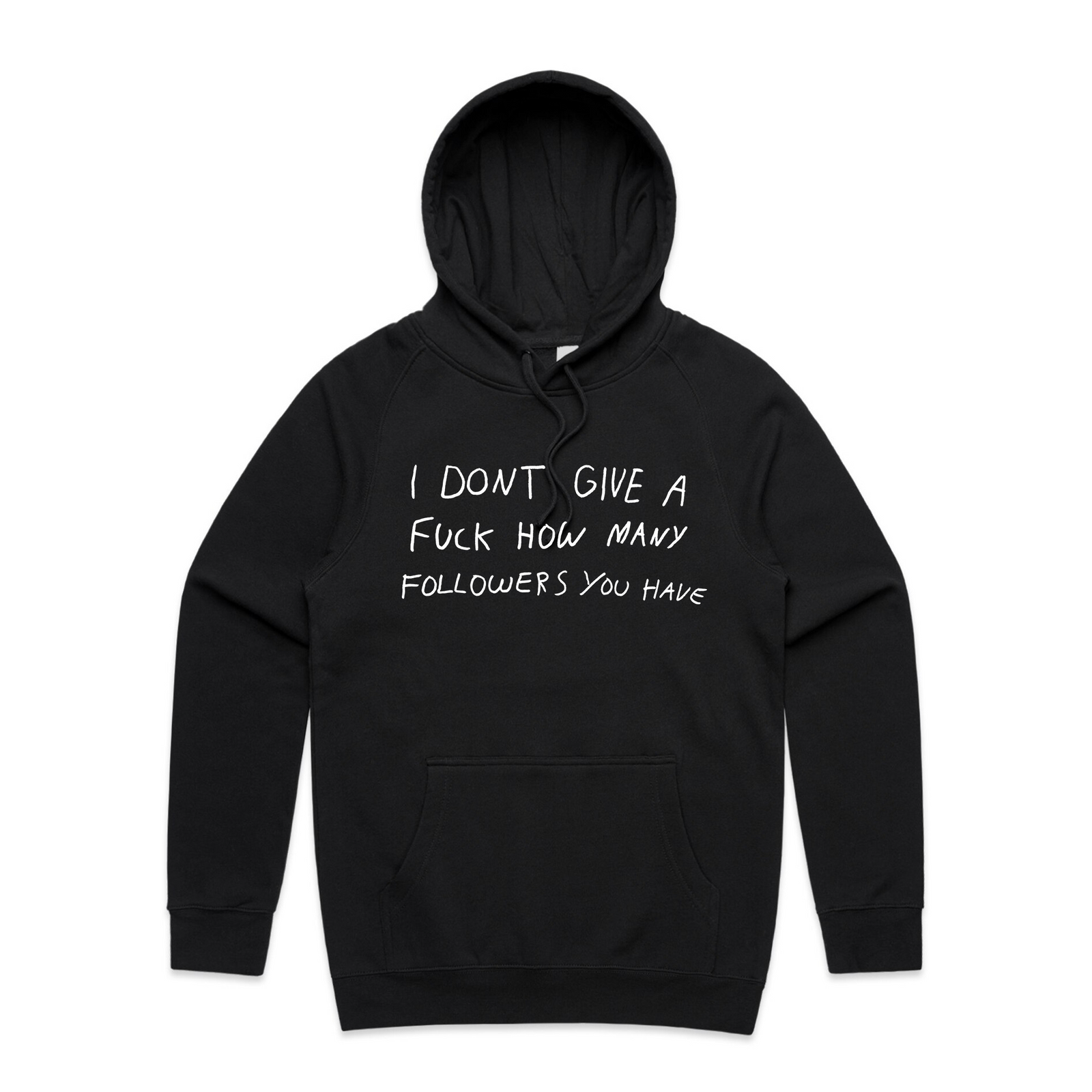 Black regular hoodie with Followers Hoodie graphic by Lonely Kids Club