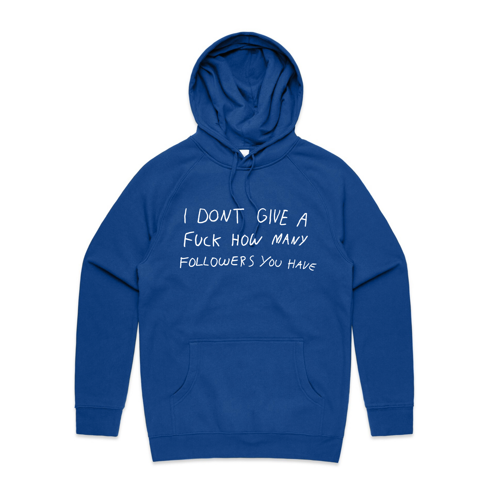 Royal Blue regular hoodie with Followers Hoodie graphic by Lonely Kids Club
