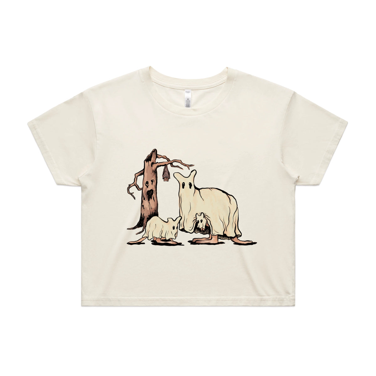 Ecru crop top with Ghostaroos graphic by Lonely Kids Club