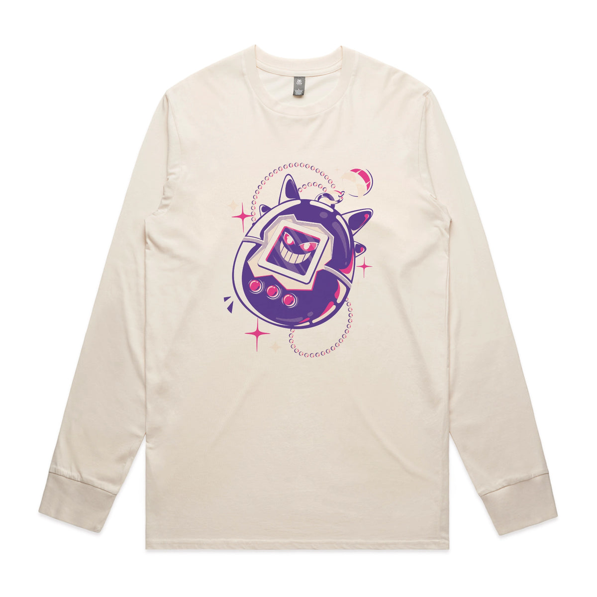 Ecru long sleeve t-shirt with Ghostigotchi graphic by Lonely Kids Club