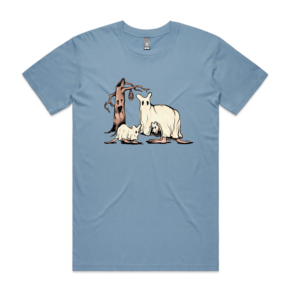 Carolina Blue unisex t-shirt with Ghostaroos graphic by Lonely Kids Club