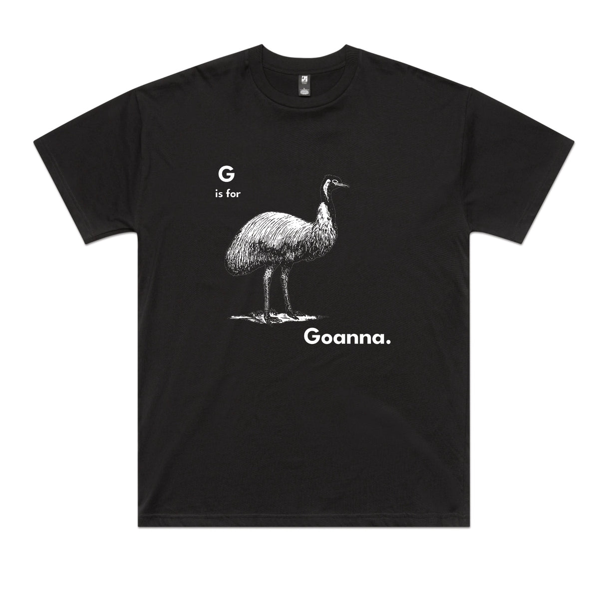 Black oversized t-shirt with G Is For Goanna graphic by Lonely Kids Club