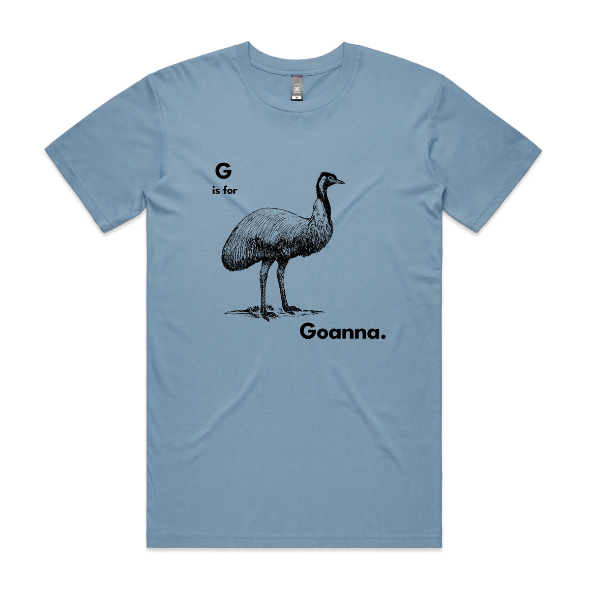 Carolina Blue unisex t-shirt with G Is For Goanna graphic by Lonely Kids Club