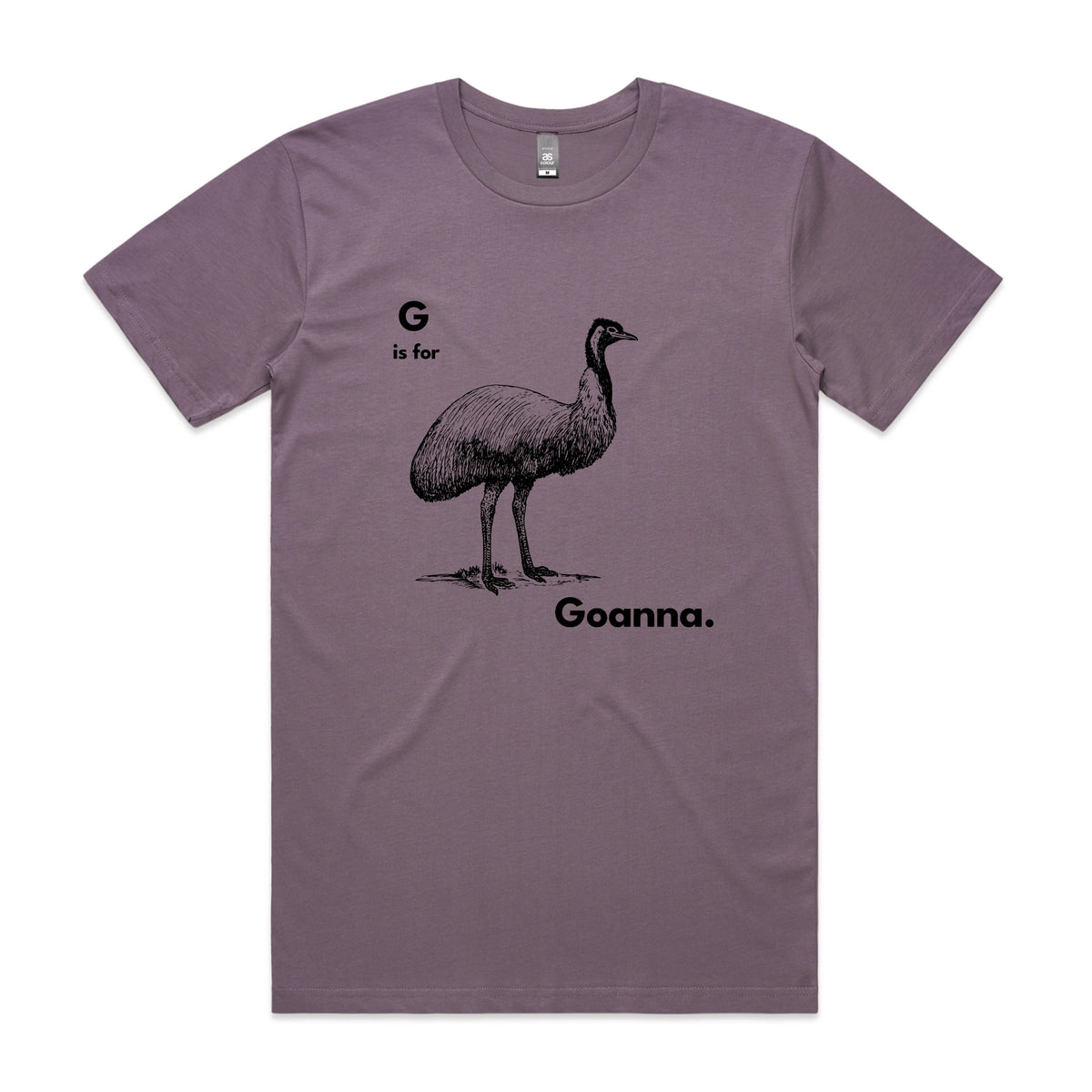 Mauve unisex t-shirt with G Is For Goanna graphic by Lonely Kids Club