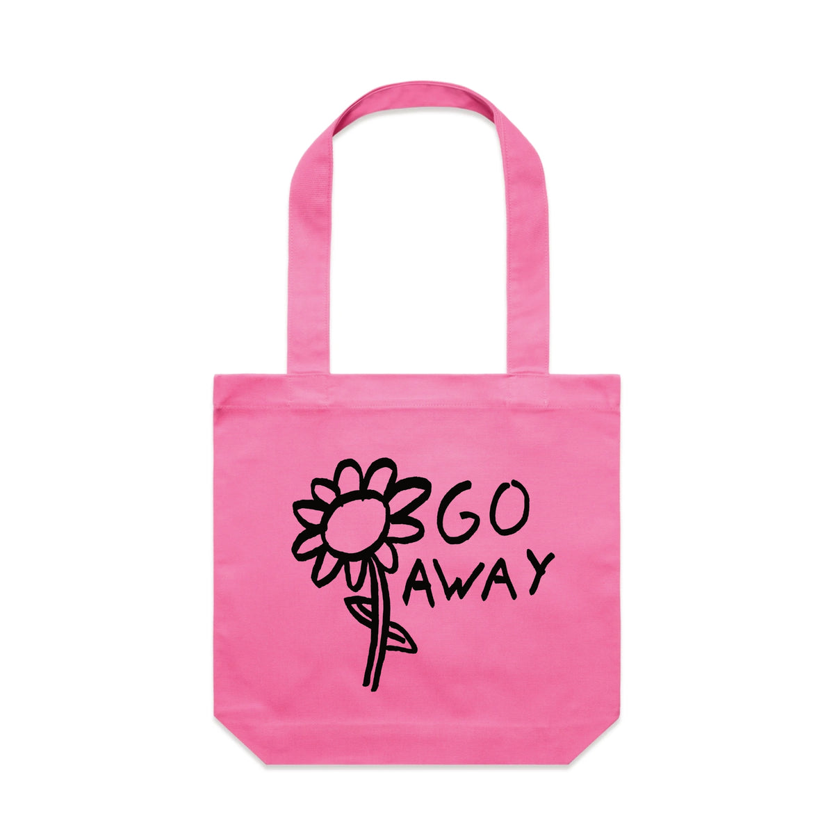 Bubblegum carrie tote with Go Away Tote graphic by Lonely Kids Club