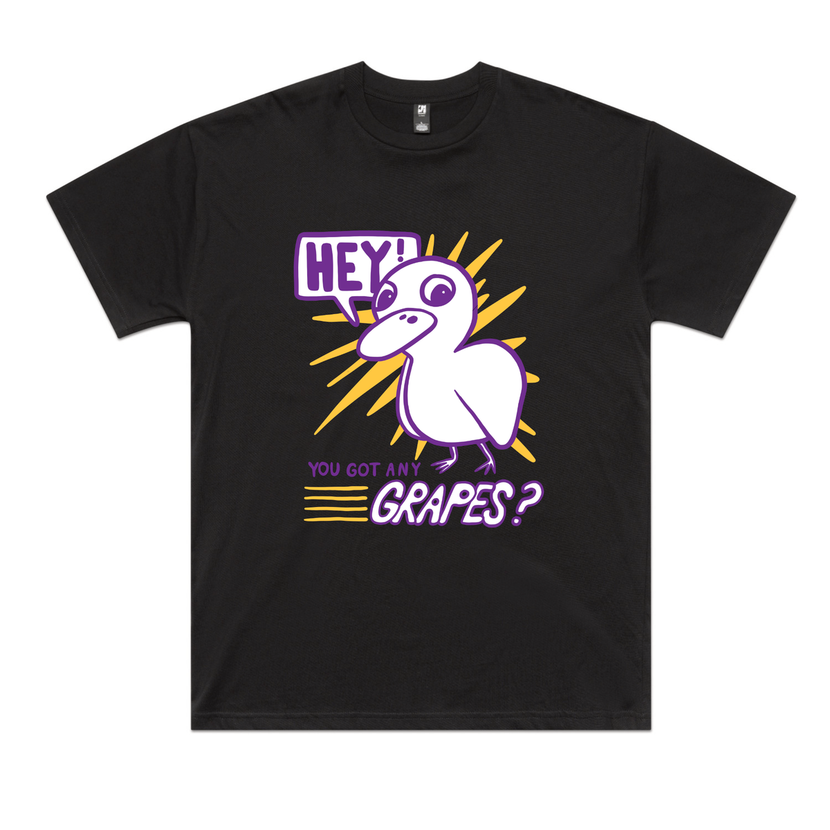 Black oversized t-shirt with Got Any Grapes graphic by Lonely Kids Club