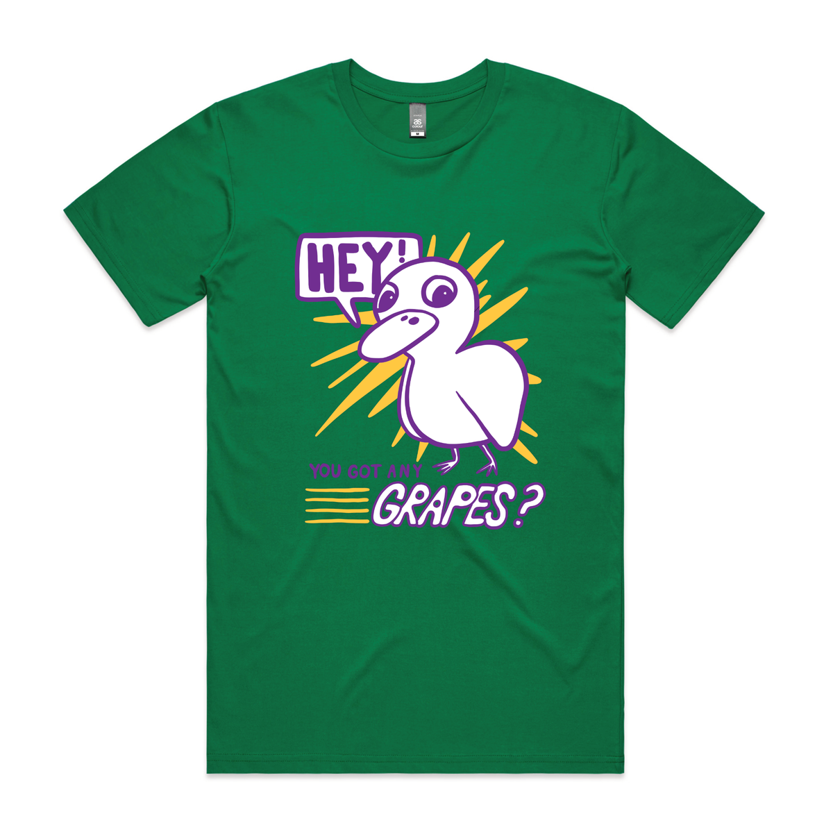 Green unisex t-shirt with Got Any Grapes graphic by Lonely Kids Club