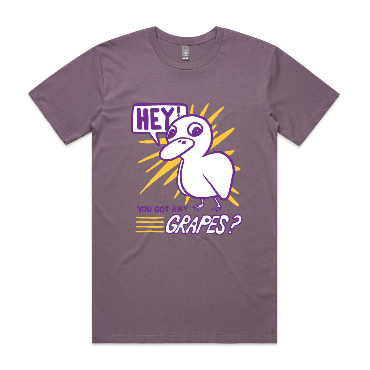 Mauve unisex t-shirt with Got Any Grapes graphic by Lonely Kids Club
