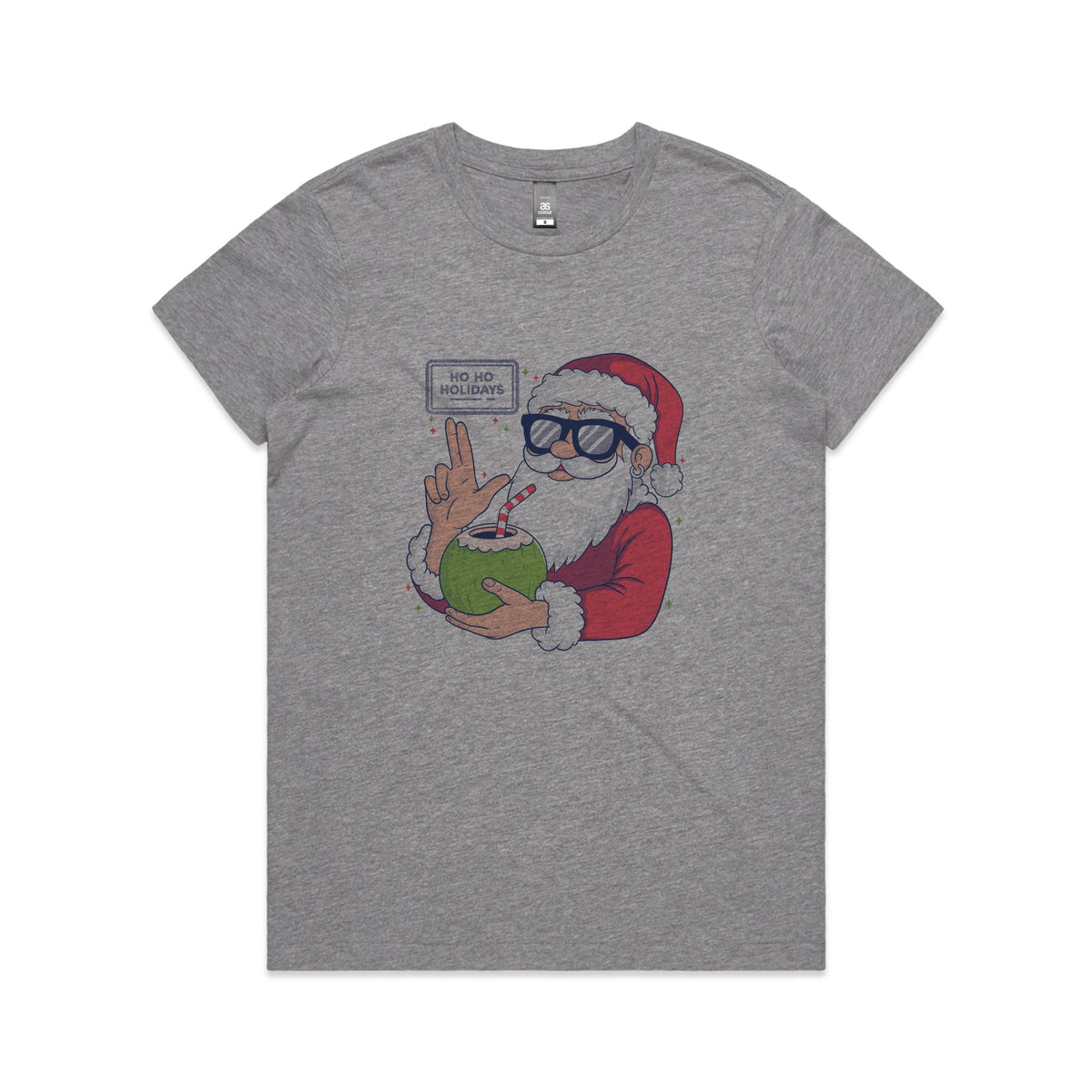 Grey Marle fitted womens t-shirt with Ho Ho Holidays graphic by Lonely Kids Club
