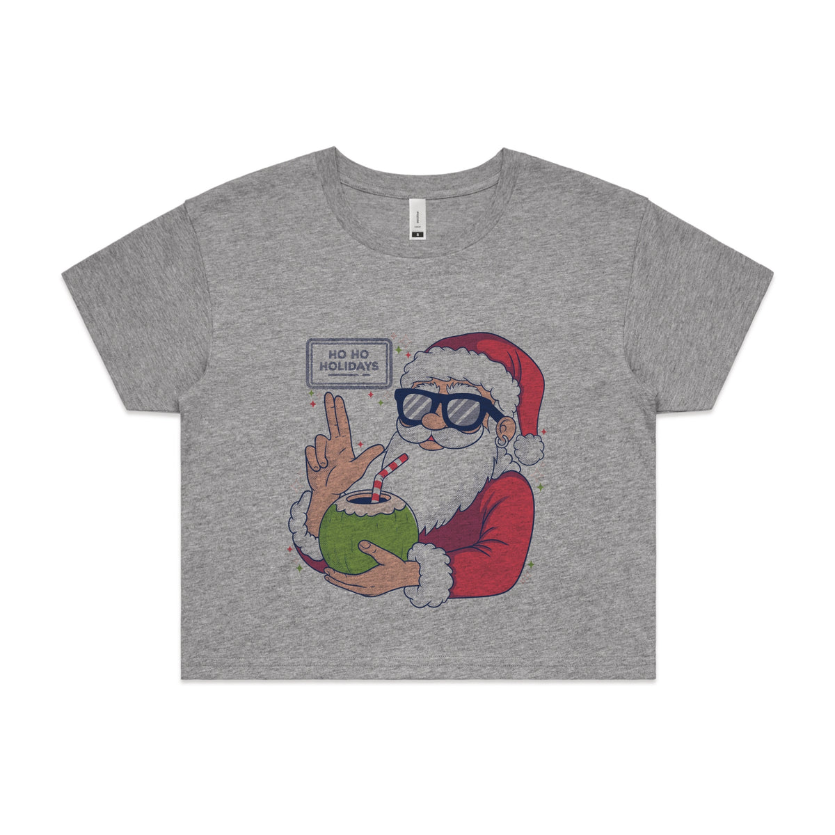 Grey Marle crop top with Ho Ho Holidays graphic by Lonely Kids Club