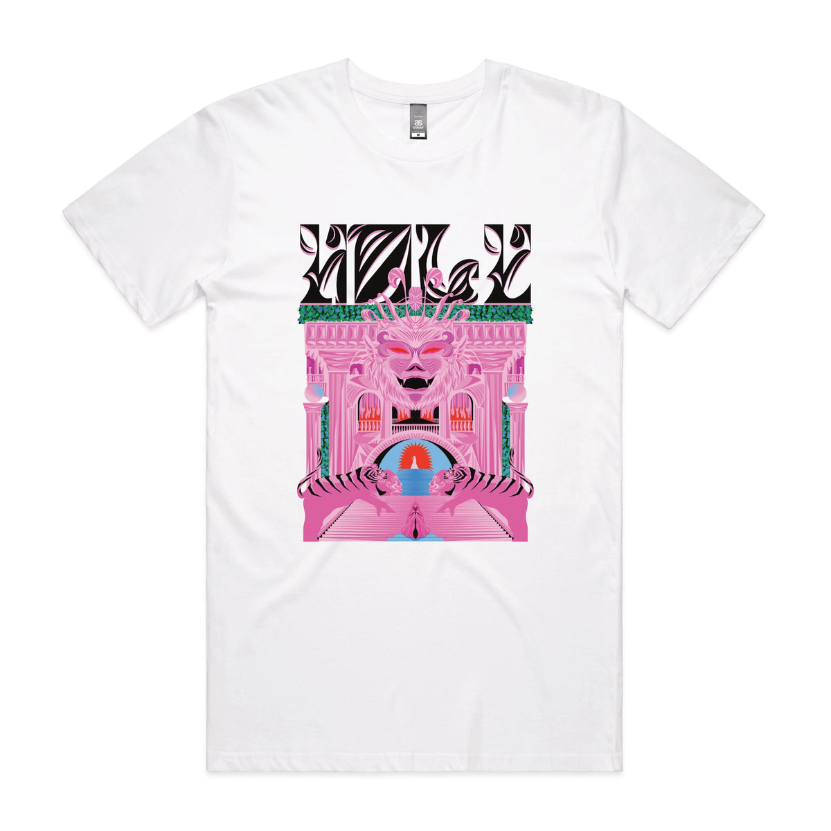 White unisex t-shirt with Holy Temple graphic by Lonely Kids Club