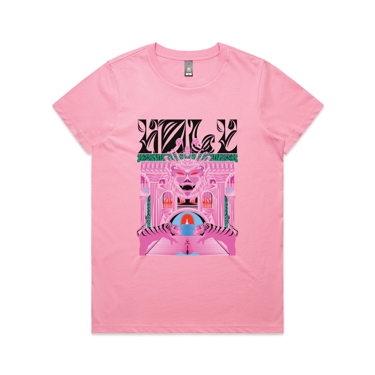 Bubblegum fitted womens t-shirt with Holy Temple graphic by Lonely Kids Club